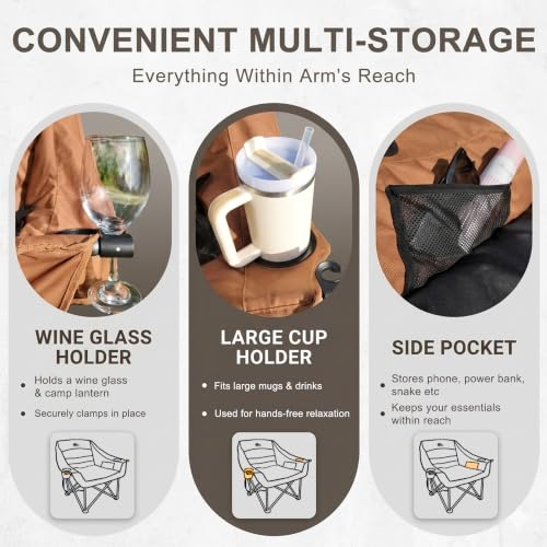 2 Pack Oversized Camping Chairs for Adults Heavy Duty (Brown / 2 PACK)