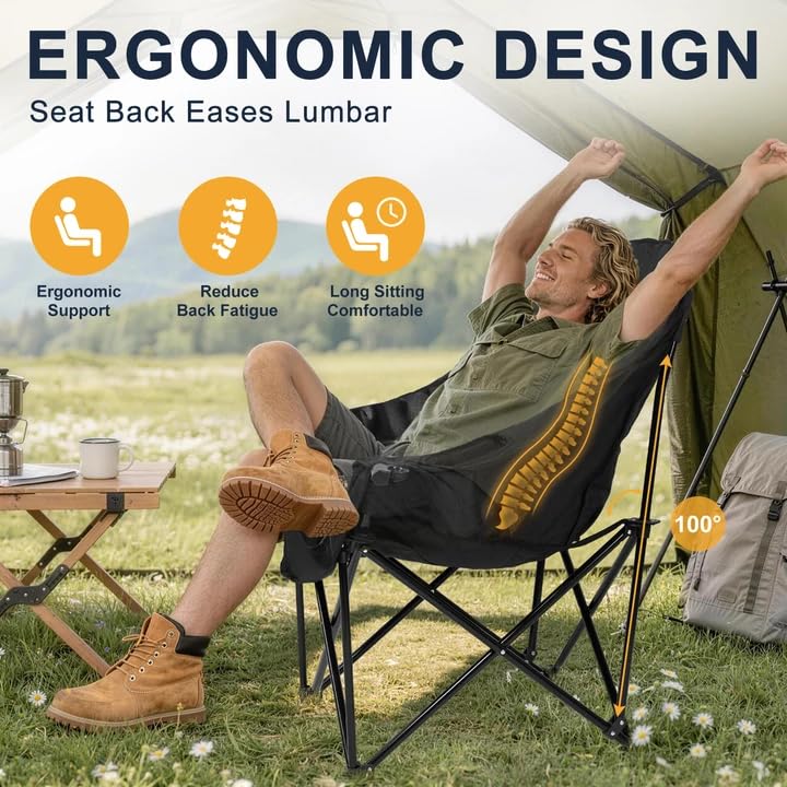 Oversized Camping Chairs 2 Pack (Black-2 Pack)