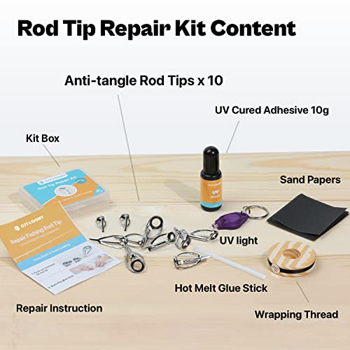 Fishing Rod Tip Repair Kit with Glue (Anti-Tangle-Kit / 10 Tips)