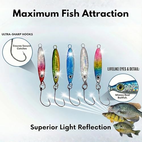 5 - Pack - Spoon Lure, Jigging Lure, Vertical Jigging, Ice Fishing, Freshwater Fishing, Great for Crappie, Sunfish, Perch, Walleye, and Pike - Metal (Medium / 5g) (medium / 5g)
