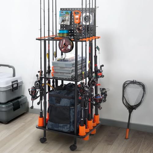Gear Trolley Mobile Fishing Rod Holder for Garage