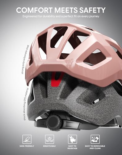 Adult Bike Helmet Rear Light & OTG Magnetic Goggles for Men Women (Pink / Large)