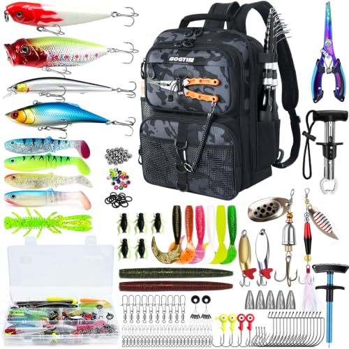 Fishing Backpack with Tackle Boxes & Lures Kit Lightweight 25L Tackle Bag with Fishing Gear and Rod Holder