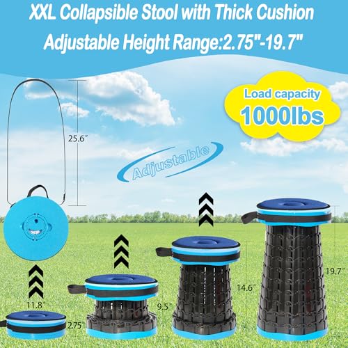 2026 Upgraded XXL 19.7" Collapsible Stool with Cushion (Blue-xxl / XX-Large)