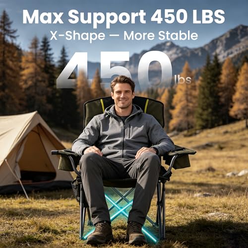Portable Camping Chair for Adults Heavy Duty 450LBS Thick 600D Oxford Fabric (Black & Green)