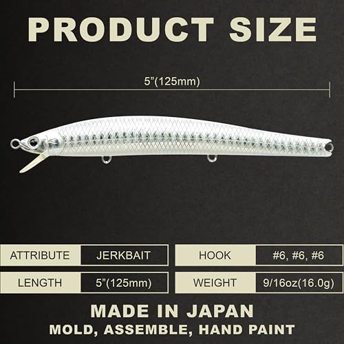 FlashMinnow 125 YAWARA Saltwater Fishing Lure (With Scale / 7686 Zebra Pearl White / 125F)
