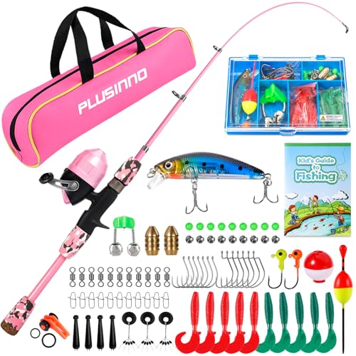 Kids Fishing Pole with Spincast Reel Telescopic Fishing Rod Combo Full Kits for Boys (Pink / 4FT / 1.2M)
