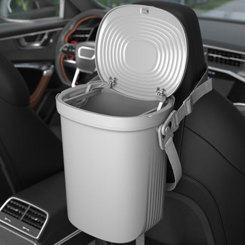 Soft Silicone Car Trash Can 1.9 Gallon with Leakproof Design (Grey)