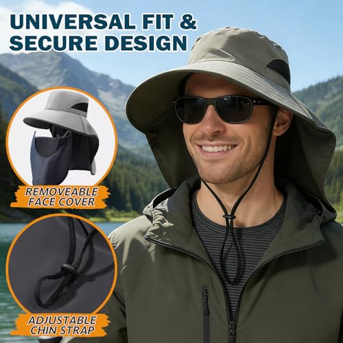 Waterproof Wide Brim Sun Hat with Neck Flap for Hiking (B Green)