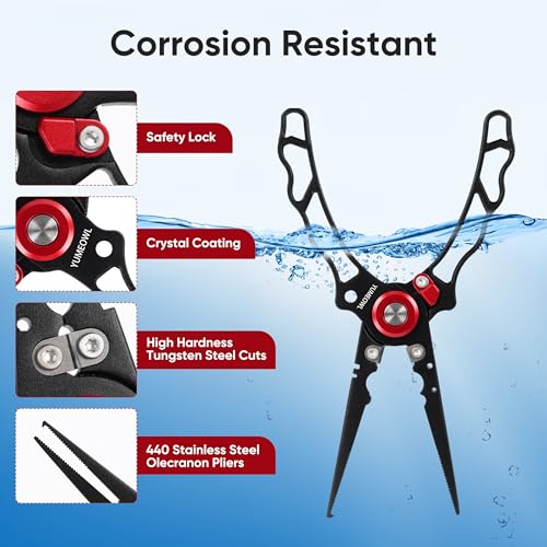 Lockable Fishing Pliers & Hook Removers with Tungsten Steel Cutters (Red&black-7.28")