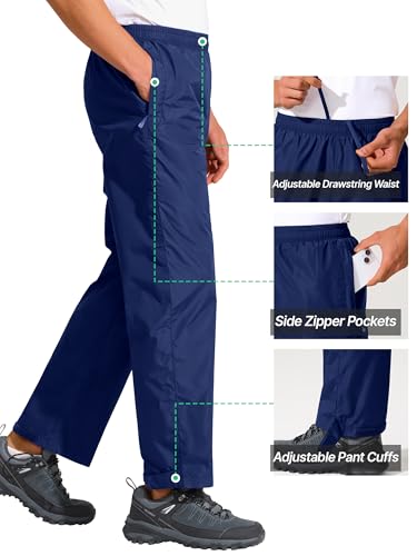 Mens Waterproof Pants Rain Over Pant (34W x 30L / Navy Blue)