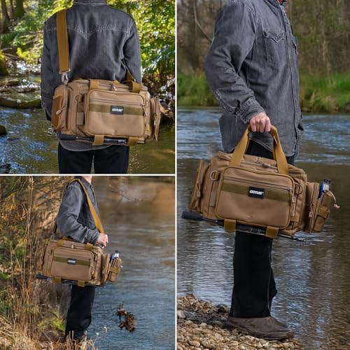 Fishing Tackle Bag with 2PCS 3700 Tackle Boxes (B1:Khaki with 2 3700 Tackle Boxes / Medium)