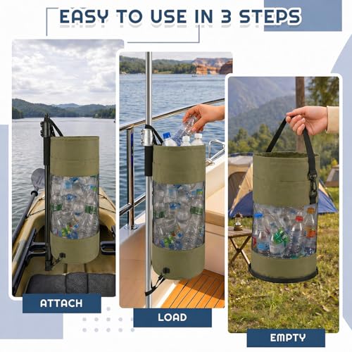 Portable Boat Trash Bag Boat Accessories Container Outdoor Medium Hoop Mesh Trash Bag Reusable Garbage Container Cabin Storage for Men Women Kayak Camper Fishing (Olive Green / Classic Style)