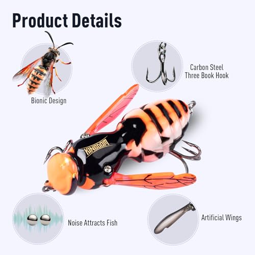 Wasp Crawler Lure Most Realistic Topwater Fishing Lures for Bass (03 / 1.57in/0.14oz)