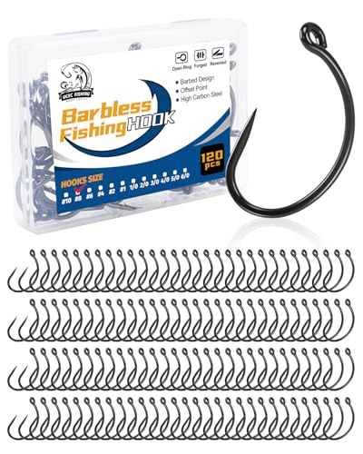 120PCS Size #8 Barbless Fishing Hooks Carp Hooks Fly Tying Fish Hooks (120PCS,#8 / Gray)