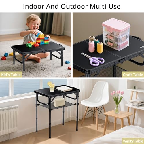 2ft Folding Camping Table (Pure Black / 24" x 16" x 26.3")