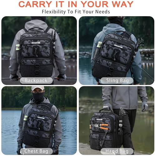 Fishing Backpack with Tackle Boxes & Lures Kit Lightweight 25L Tackle Bag with Fishing Gear and Rod Holder (Camo Backpack)