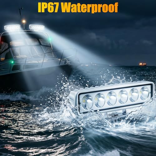 2PCS Led Boat Lights 6inch Marine Led Light Bar 180°Flood Light 96W 4000LM IP67 Waterproof Ponton Boat Deck Dock Lighting for Night Fishing 12