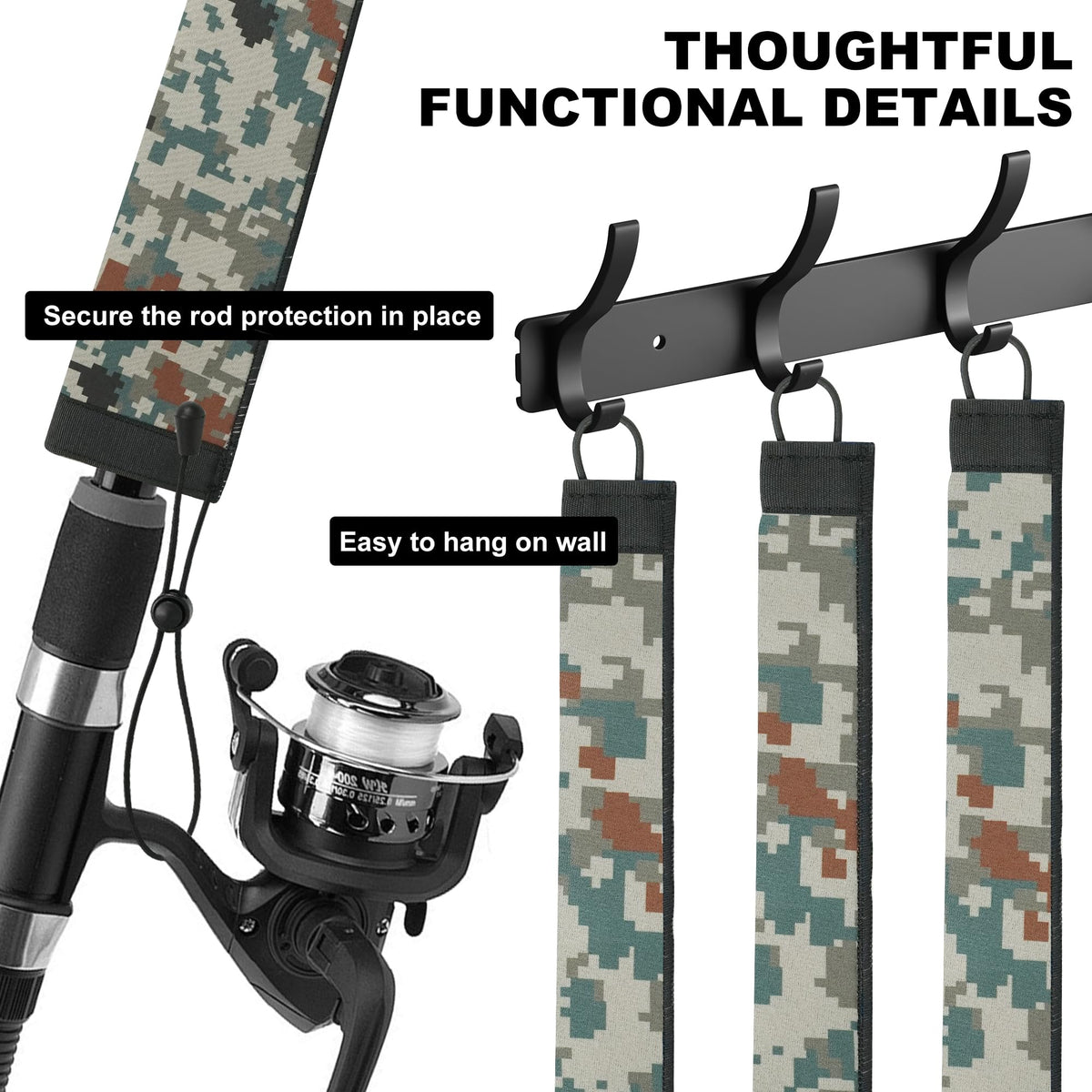 Neoprene Fishing Rod Sleeve Rod Socks for Casting (75" / 2-Digital Camo)