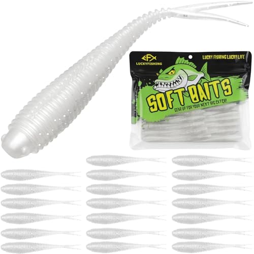 Soft Plastic Baits Forked Tail Fishing Soft Bait for Bass Walleye Trout Crappie Lures Pearl White (Pearl White / 4in-20pcs)
