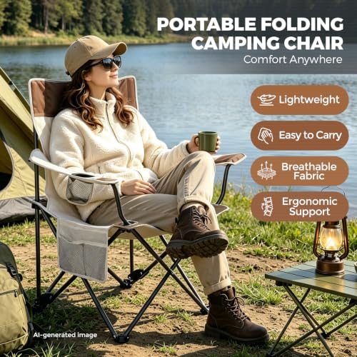 Camping Chairs 2Pack Beach Outdoor Chair for Adults Folding Lawn Chair with Cup Holder and Adjustable Backrest Carry Bag Included for Tailgating