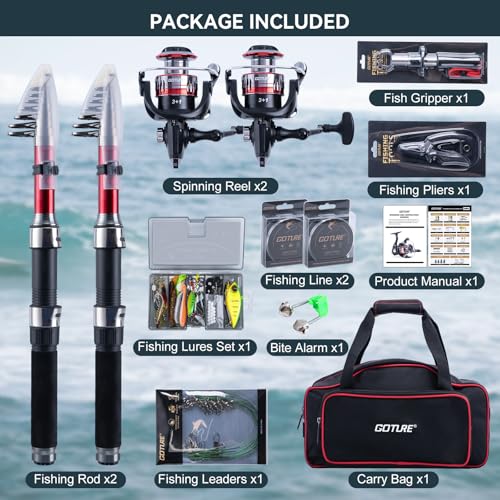 2 Pack Fishing Rod and Reel Combo with 900D Carrier Bag (C2 / 7 FT)