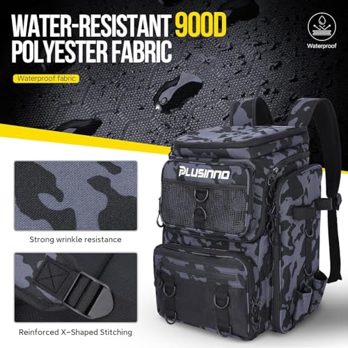 Fishing Backpack with Fishing Net (Black Camouflage With Fishing Net)