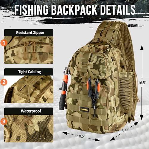 Fishing Backpack with Tackle Box Fishing Gear Kit Tackle Bag (Khaki Fishing Backpack With Fishing Tools)