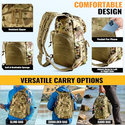 Fishing Backpack with Fishing Net (Khaki Camo Backpack With Fishing Net)