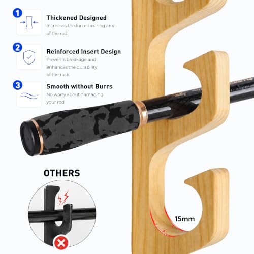 H5W Solid Wood Fishing Rod Holder (Natural Wood / 1pack holds up 5 rods)