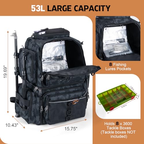 Fishing Tackle Backpack with Cooler (53L Camo)