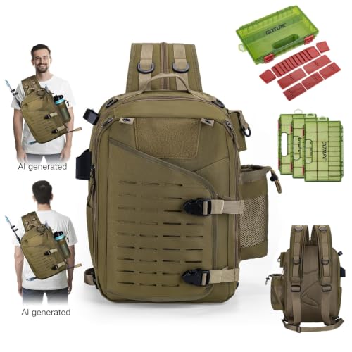 Khaki Tackle Bag with Trays Rod Holder 900D Durable Fishing Tackle Storage Bag for Kayak (Khaki / 900d Water-resistant Oxford Backpack + (3)3600 Trays)