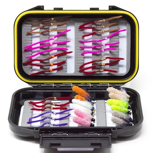 24/36/50/66 Premium Hand Tied Fly Fishing Flies Assortment | Waterproof Fly Boxes | Dry, Wet, Nymphs, Streamers, Wooly Buggers, Terrestrials | Trout, Bass Lure Set, Kit, Gift