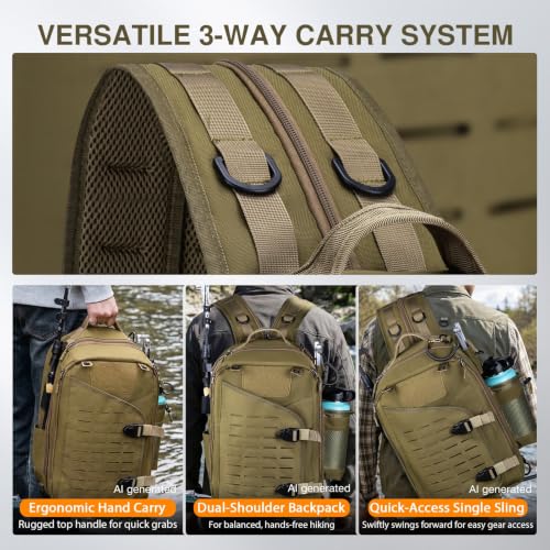 Khaki Tackle Bag with Trays Rod Holder 900D Durable Fishing Tackle Storage Bag for Kayak (Khaki / 900d Water-resistant Oxford Backpack + (3)3600 Trays)