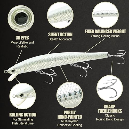 FlashMinnow 125 YAWARA Saltwater Fishing Lure (With Scale / 7686 Zebra Pearl White / 125F)