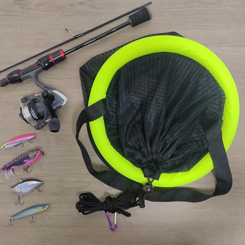 Floating Fish Basket Nylon Net Cage for Live Bait Storage (5 GAL Lime Green-9.8*9.8*15.8inch)