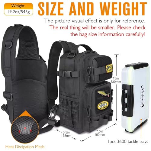 Small Fishing Backpack with Tackle Boxes Fishing Sling Bag DIY Embroidery Patches Tackle Bag Gift for Men Black (A: Fishing Tackle Backpack(black))