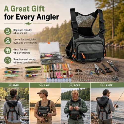 All in One Fishing Chest Pack Tackle Bag with Tackle Box (Green)