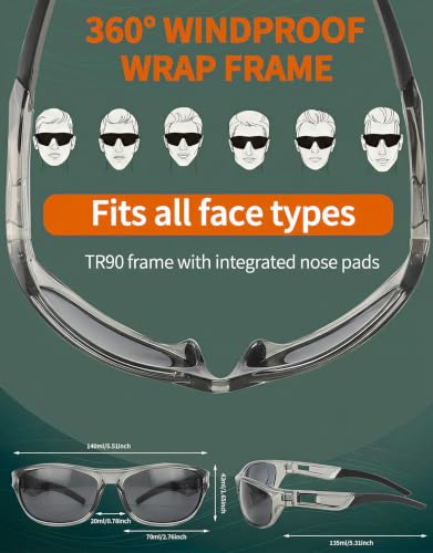 0.8 oz Polarized Sports Sunglasses for Men Women (Gun Gray Frame-gray Lens)