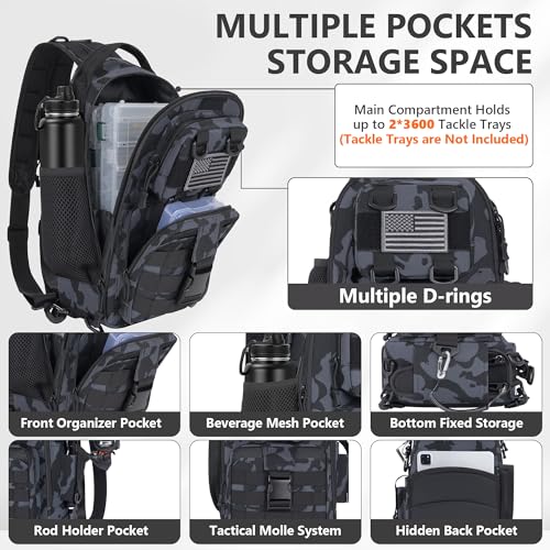 Fishing Sling Bag Backpack (Standard / Sling Backpack / Black Camo)