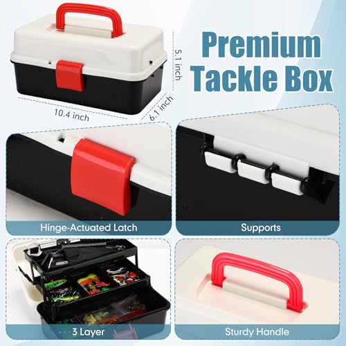 3 Layers Fishing Tackle Box 414 Pcs Fishing Gift Lures Gear Kit with Tackle Included Pliers Lip Gripper Bait Hook Accessories for Beginner Fisherman Women Men