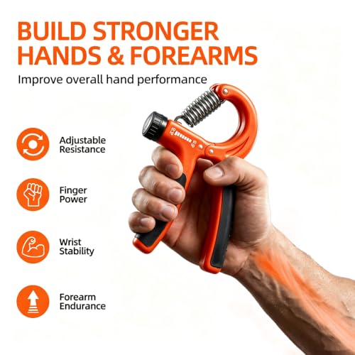 Hand Grip Strengthener Set Resistance Gripper for Forearm Training Adjustable Carpal Tunnel Rehab (Orange)