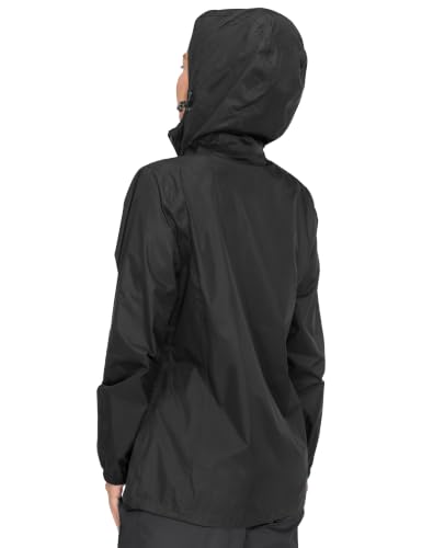 Women's Packable Waterproof Hooded Rain Jacket Black L (Large / Black)