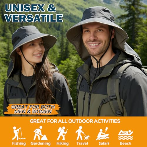 Waterproof Wide Brim Sun Hat with Neck Flap for Hiking
