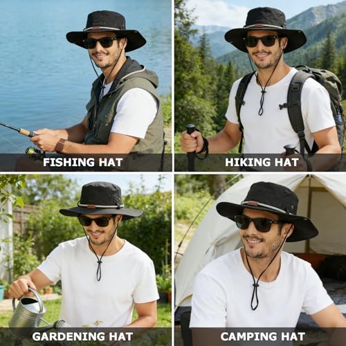 Waterproof Wide Brim Bucket Sun Hat Boonie Hat for Men & Women D Black (D Black)