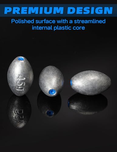 Egg Sinkers Fishing Weights Oval Shaped Fishing Sinkers Lead Fishing Sinker for Saltwater Fishing (#7 2oz, 10pcs)