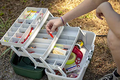 3 Tray Tackle Box with Dual Top Access (Dark Green Metallic/ Off White / One Size / Three-Tray)