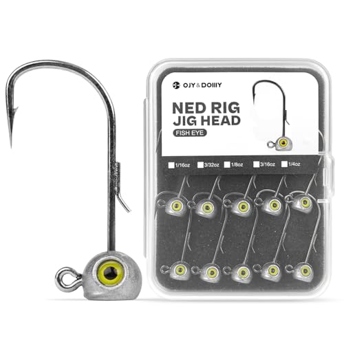 15 Pack Fish Eye Ned Rig Jig Heads with Welded Wire Bait Keeper