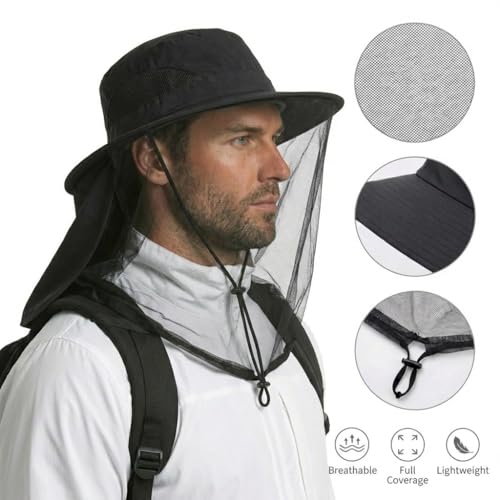 Mosquito Hats with Netting UPF 50+ Sun Protection Black (Black)
