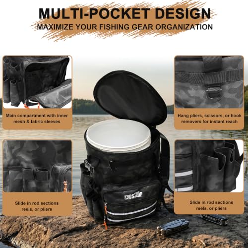 Fishing Bucket Backpack for 5 Gallon Bucket with Seat